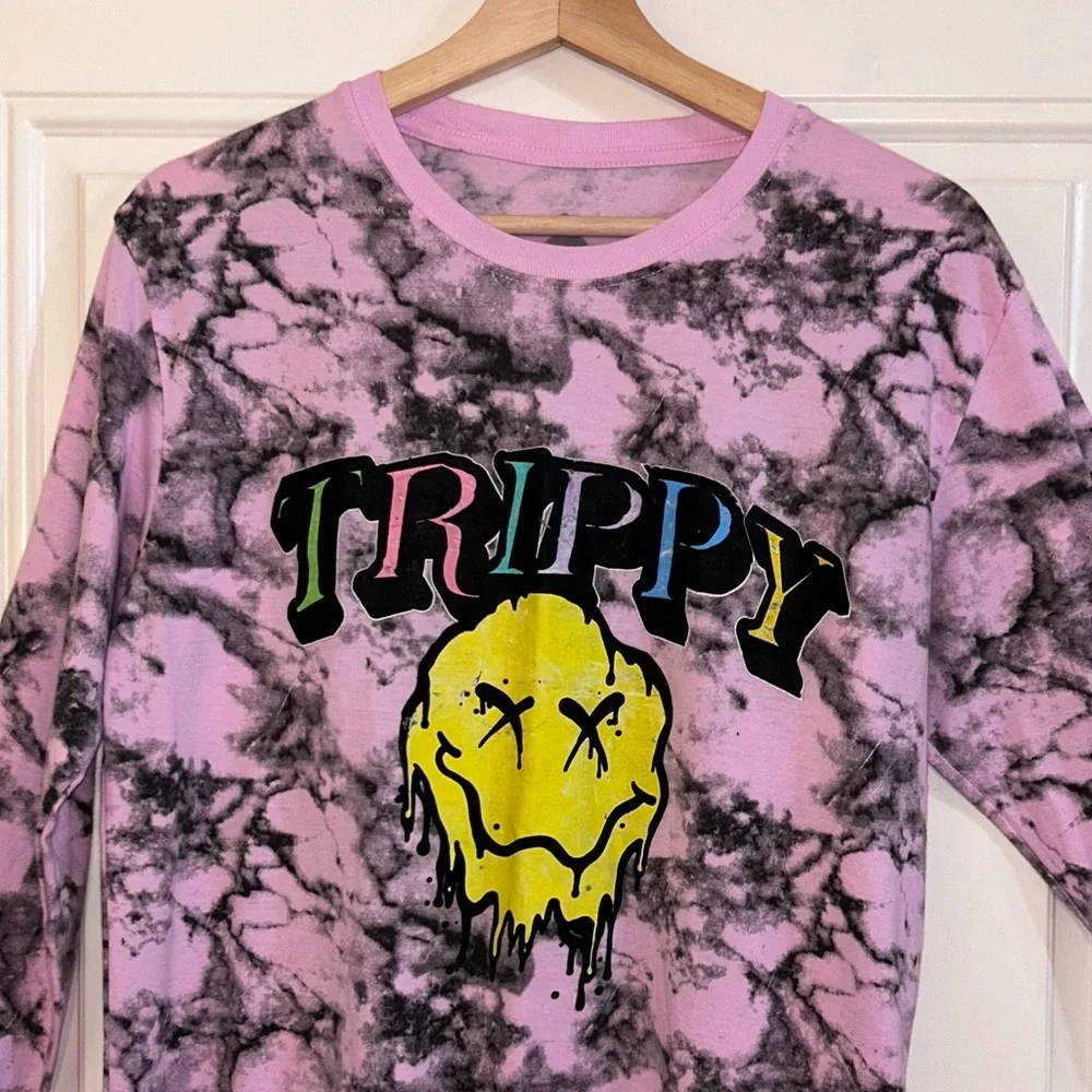 Men’s LAUNDER Trippy Pink Groovy‎ Tie Dye Long Sleeve T-Shirt Vintage Sz M